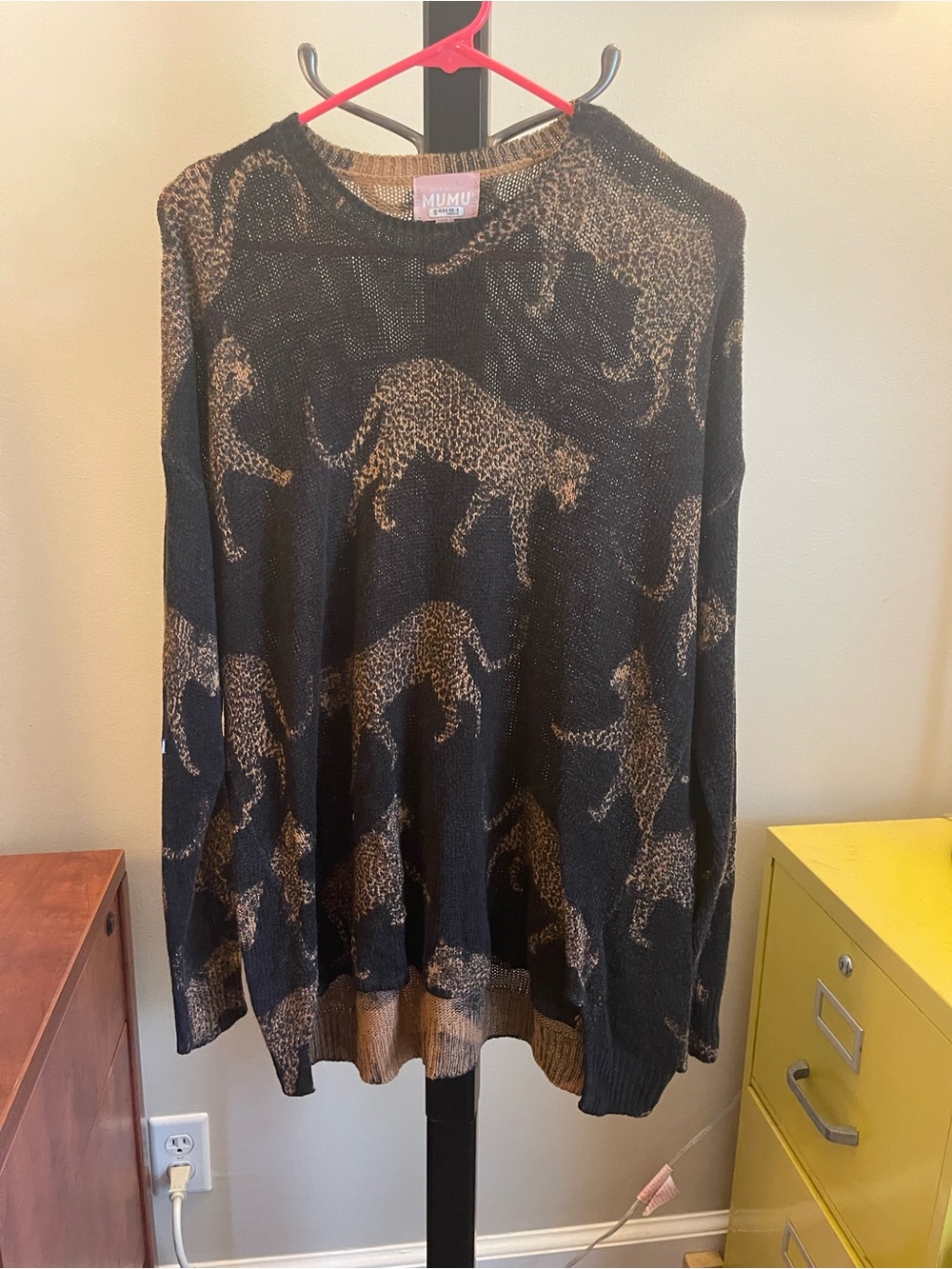 Show Me Your MuMu Black Sweater with Tan Leopard Coverup